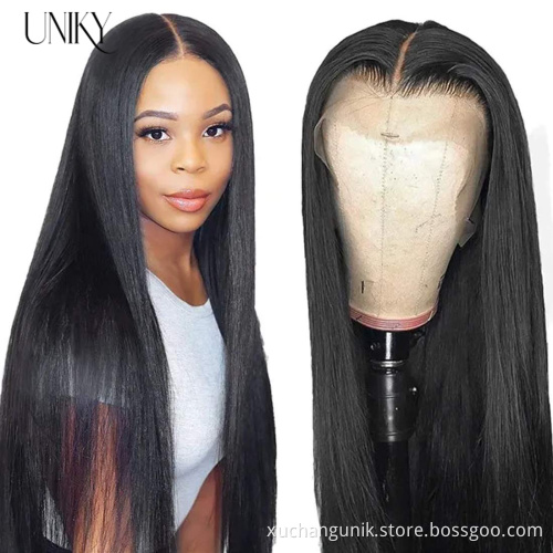 Natural Color Brazilian Straight Lace Front Human Hair Closure Wig For Black Women Virgin Cuticle Aligned 4X4 Lace Closure Wig